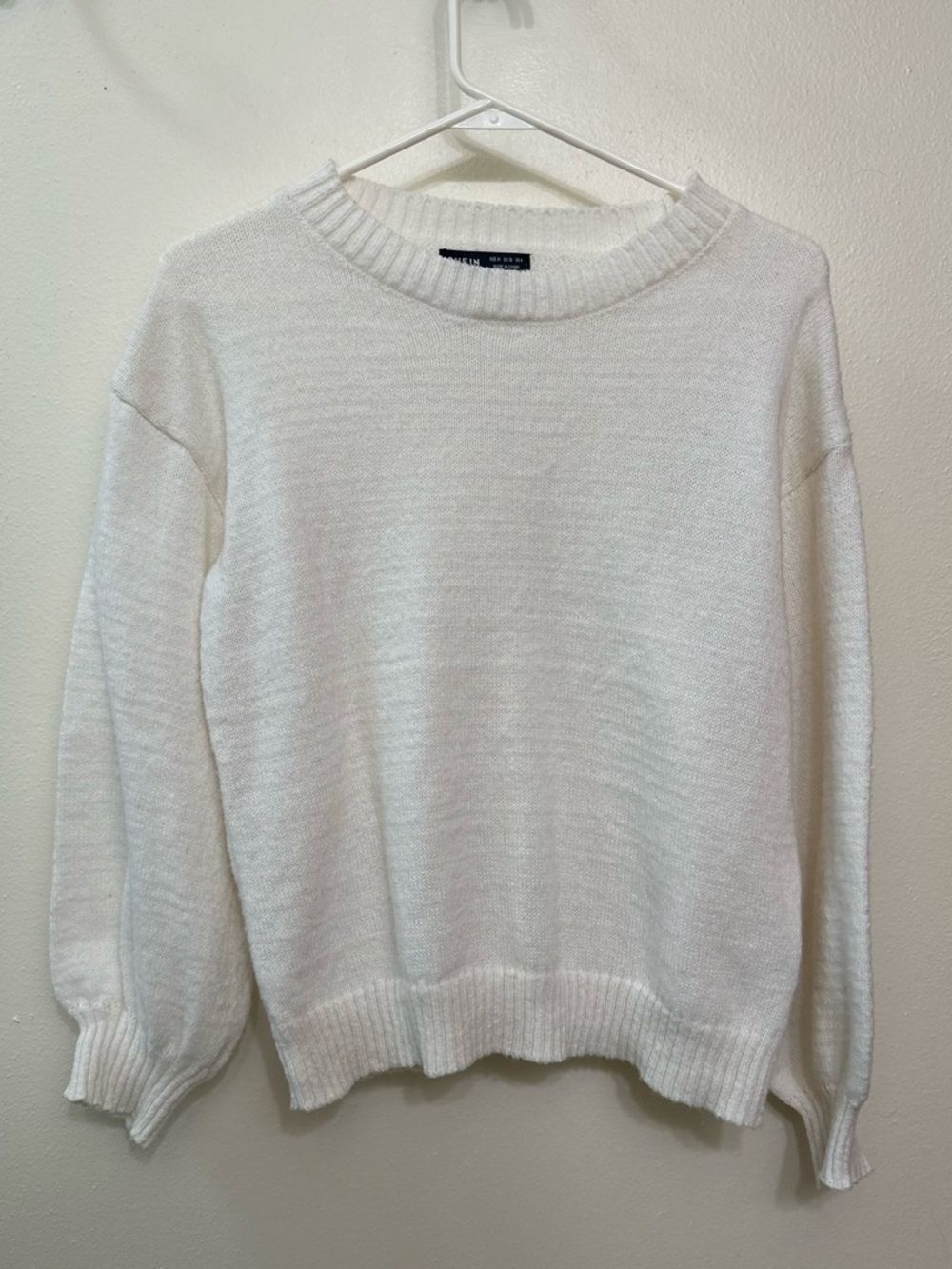 SHEIN Cream Ribbed Crewneck Knit Sweater